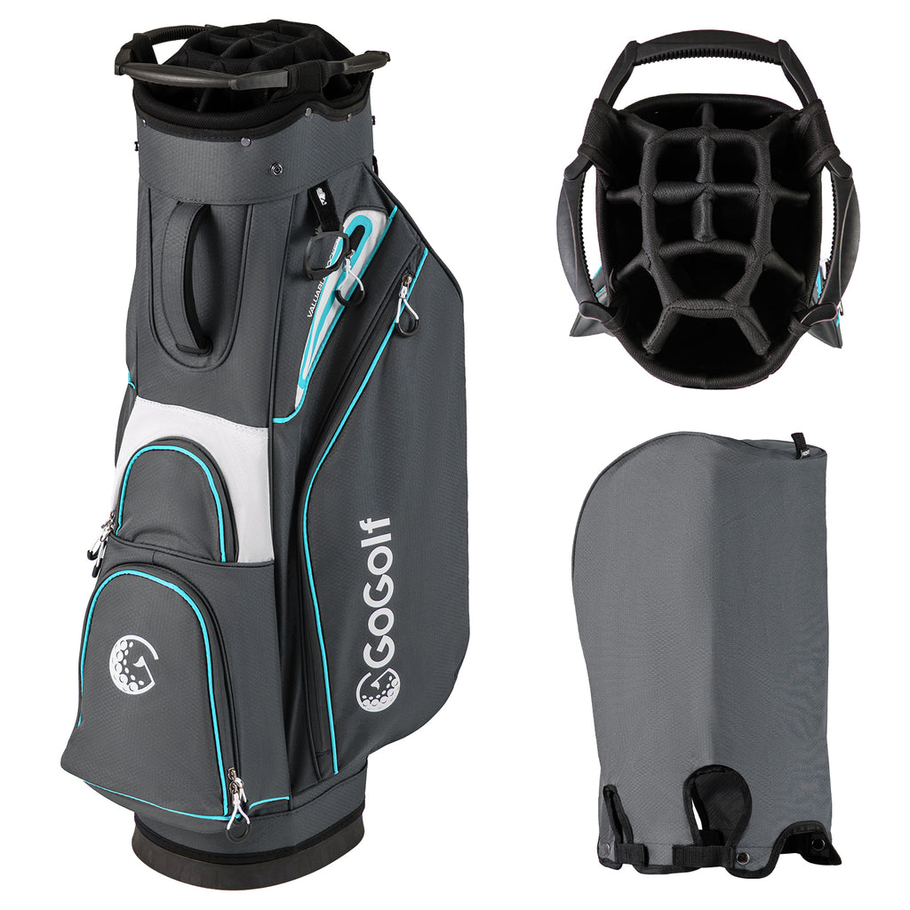 Lightweight Portable Golf Cart Bag with 14 Dividers & Multiple Pockets - Gray