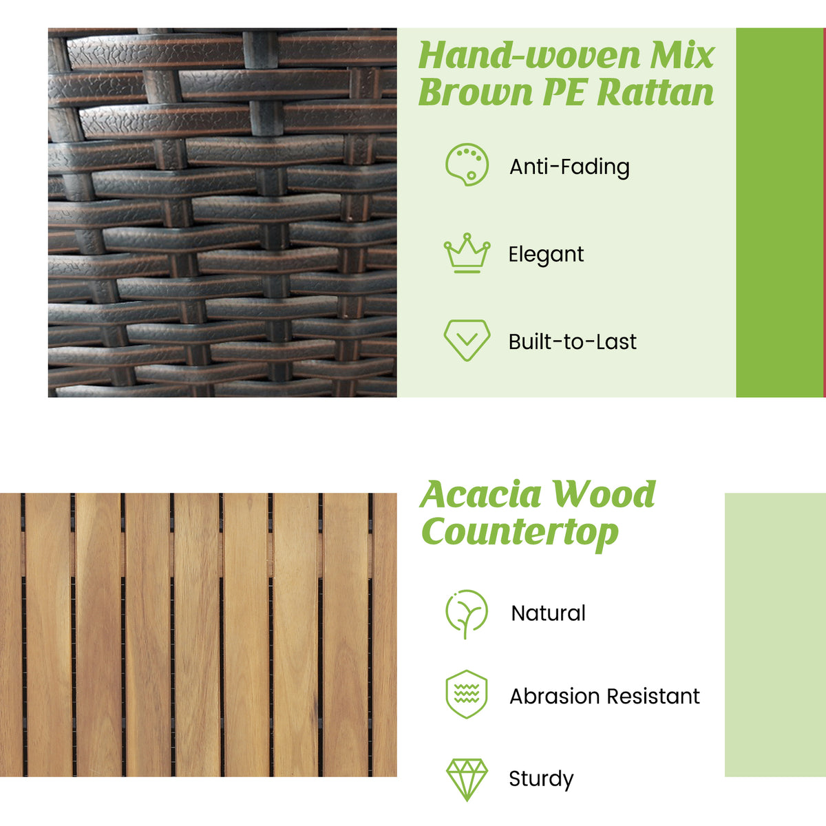 134-Gallon Rattan Storage Box with Acacia Wood Top - Cut-out Handles