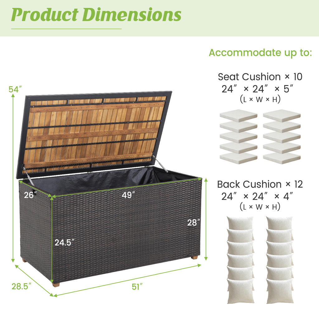 134-Gallon Rattan Storage Box with Acacia Wood Top - Cut-out Handles
