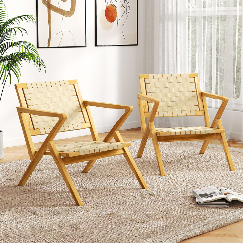 Outdoor and Indoor Teak Wood Patio Chair wuth Webbing Seat Backrest