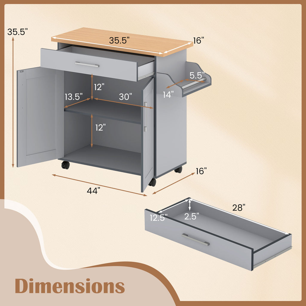 Rolling Kitchen Island Cart with Towel Rack - Gray