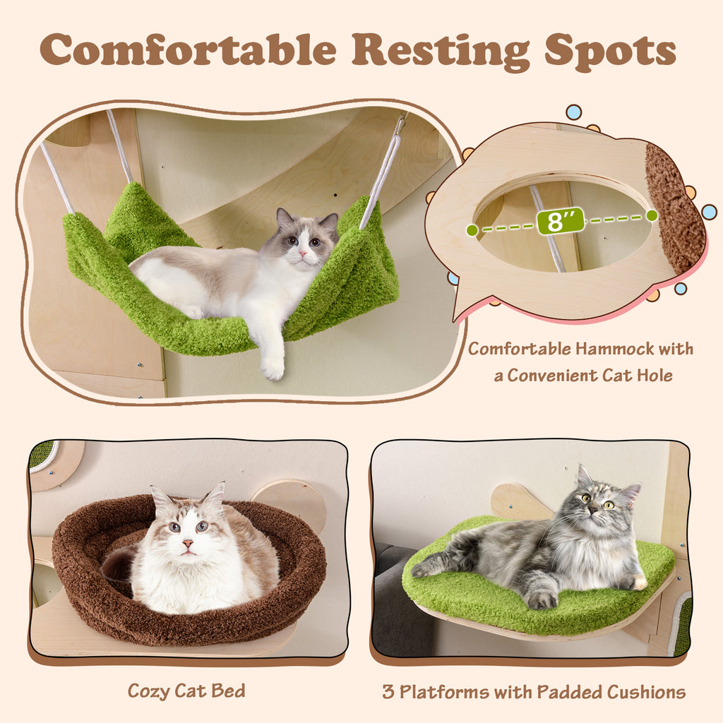 Wall-Mounted Cat Tower with Bed & Shelves - Green Variation of THIS Listing