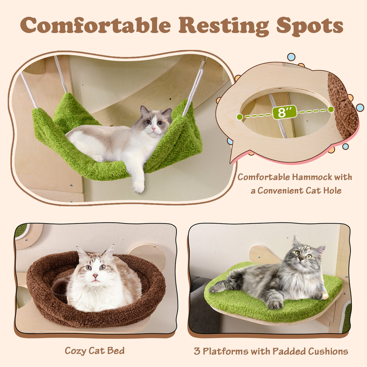 Wall-Mounted Cat Tower with Bed & Shelves - Green Variation of THIS Listing