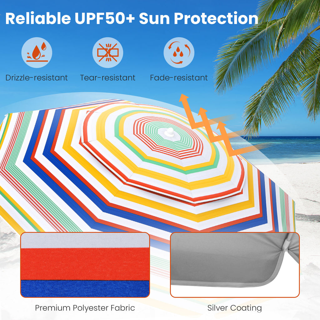 6.5 Feet Beach Umbrella with UPF50+ Sun Protection and Push Button