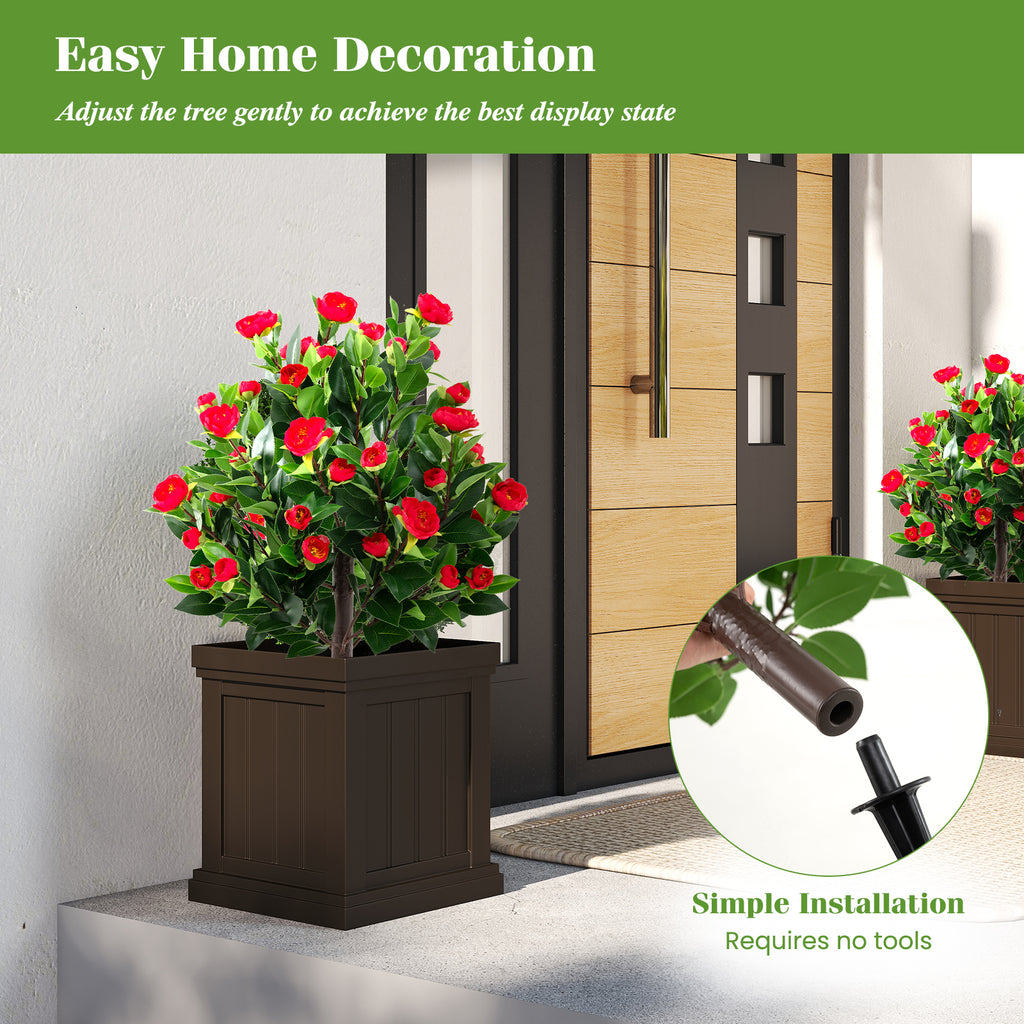 Artificial Camellia Tree Set - 31 Inches Green Faux Flower Trees - 2 Pack
