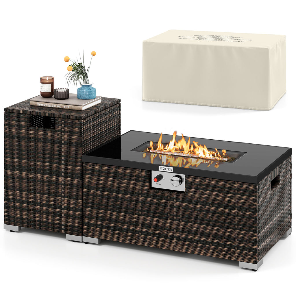 2-Piece Outdoor Rattan Fire Pit Table Set 32" - Brown