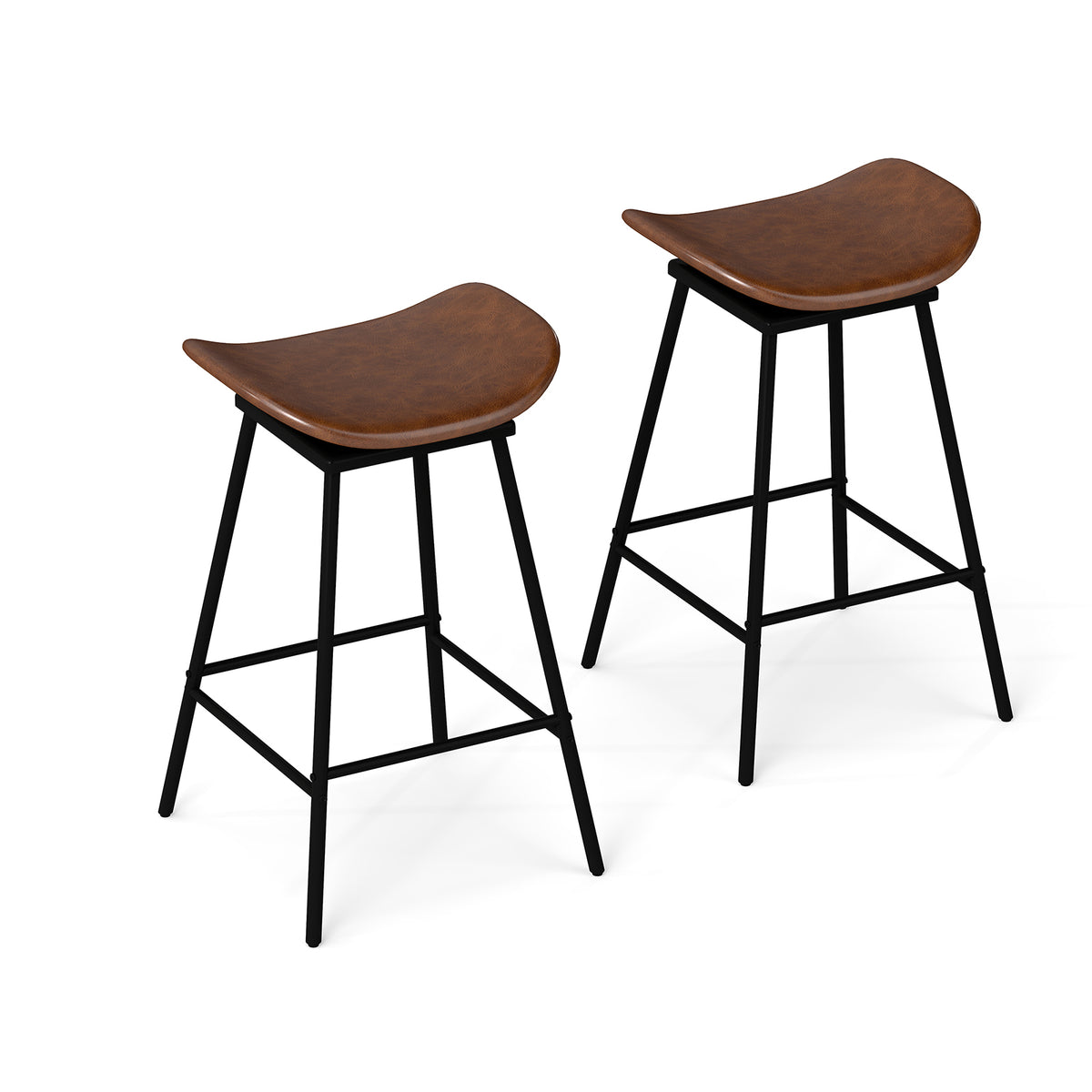 Set of 2 Swivel Barstools Faux Leather Backless Black