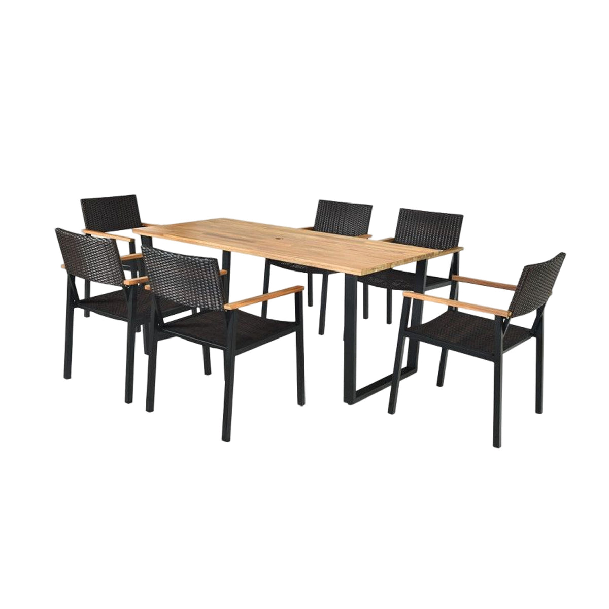 7 Pieces Patio Wicker Dining Set with Detachable Cushion and Umbrella