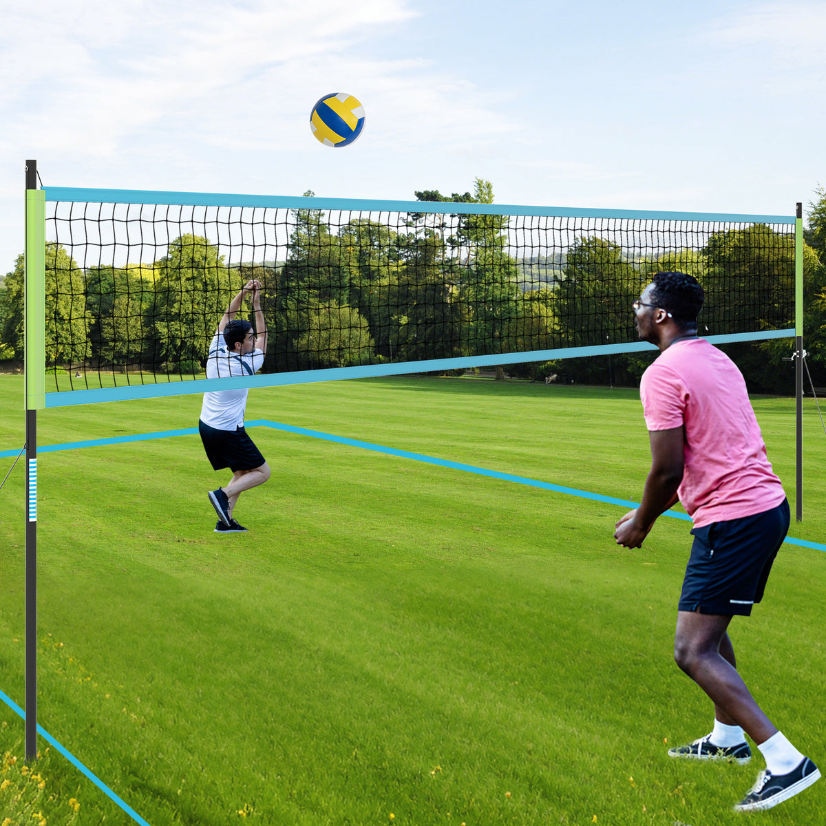 Outdoor Volleyball Net Set - Heavy Duty Adjustable Volleyball System with Carrying Bag - Yellow Variation