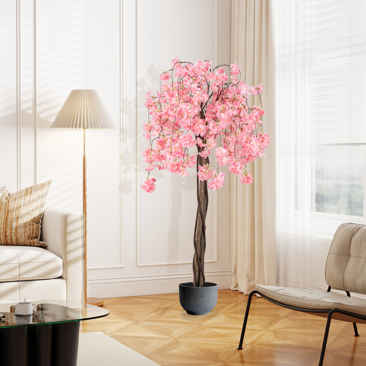 Artificial Cherry Blossom Tree 5.5 Ft Tall Pink & White Flowers 2 Pack - Natural Decor