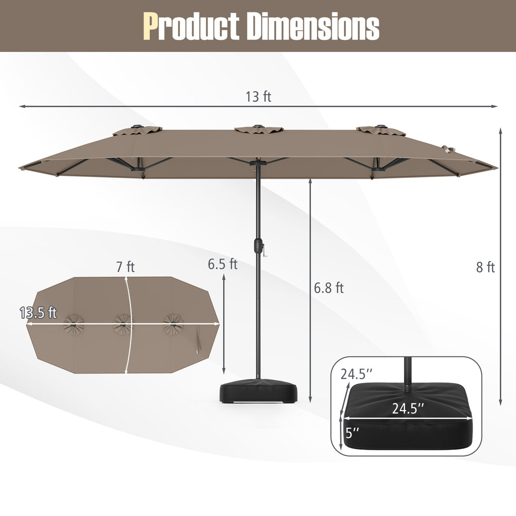 13 Feet Double-Sided Patio Twin Table Umbrella with Crank Handle