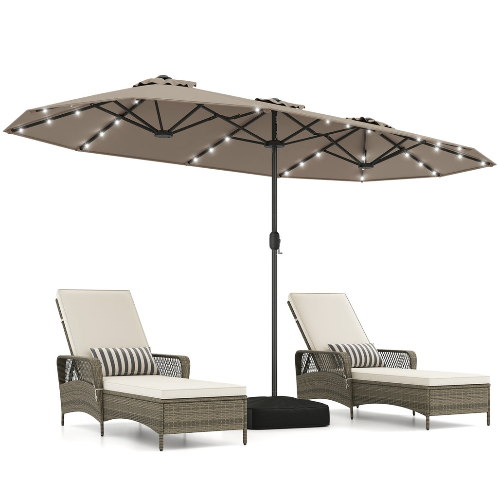 13FT Double-sided Patio Umbrella with Solar Lights for Garden Pool