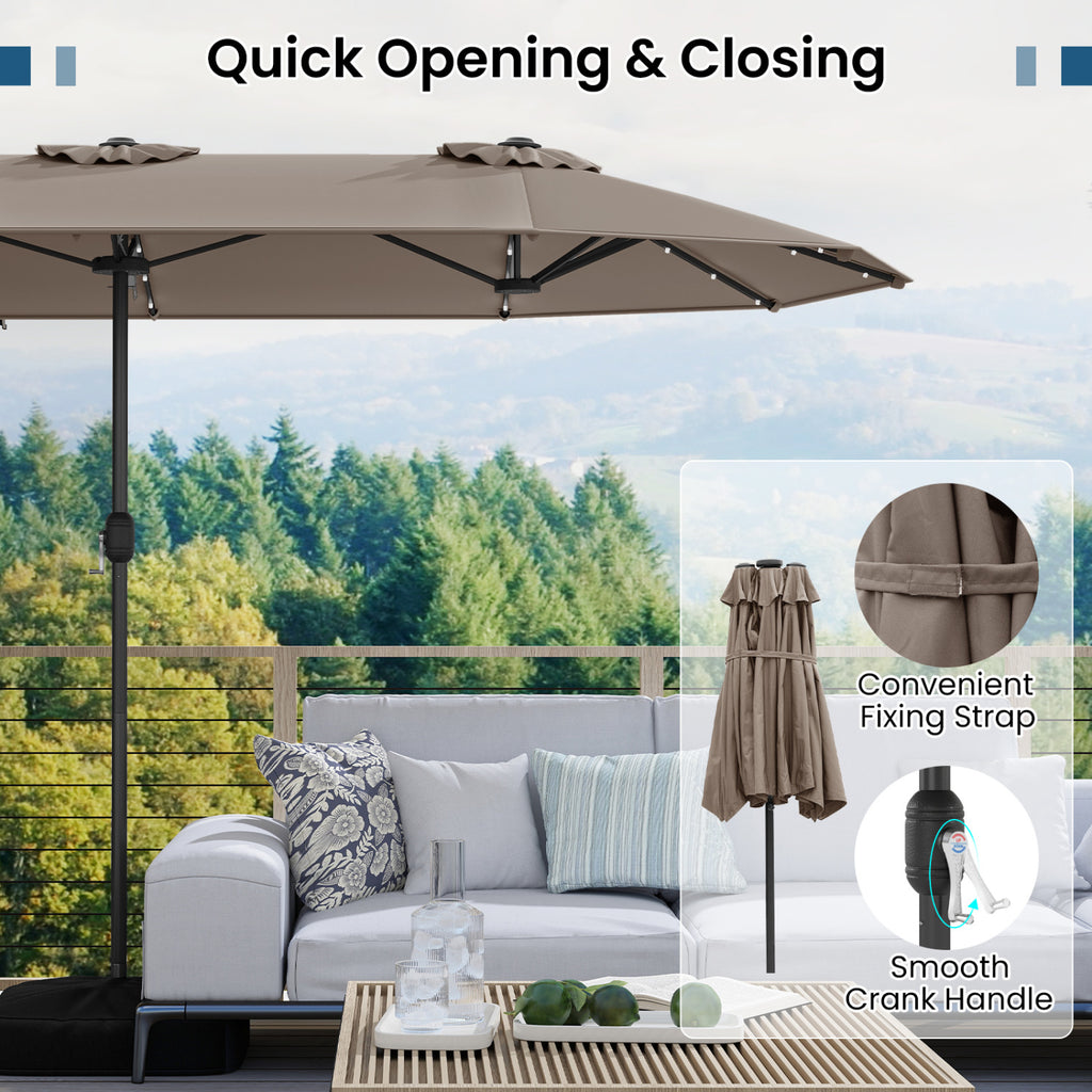 13FT Double-sided Patio Umbrella with Solar Lights for Garden Pool