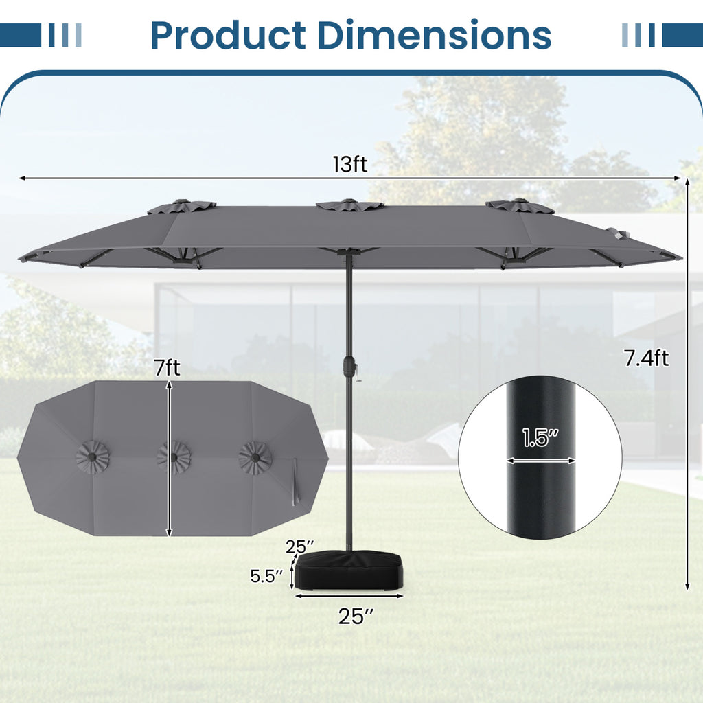 13FT Double-sided Patio Umbrella with Solar Lights for Garden Pool