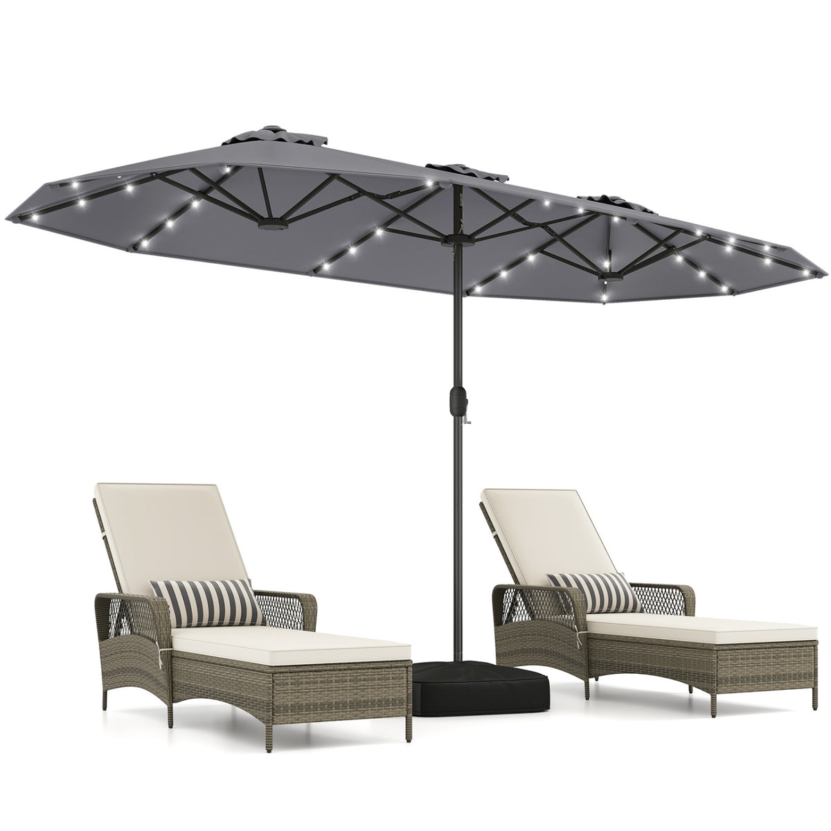 13FT Double-sided Patio Umbrella with Solar Lights for Garden Pool