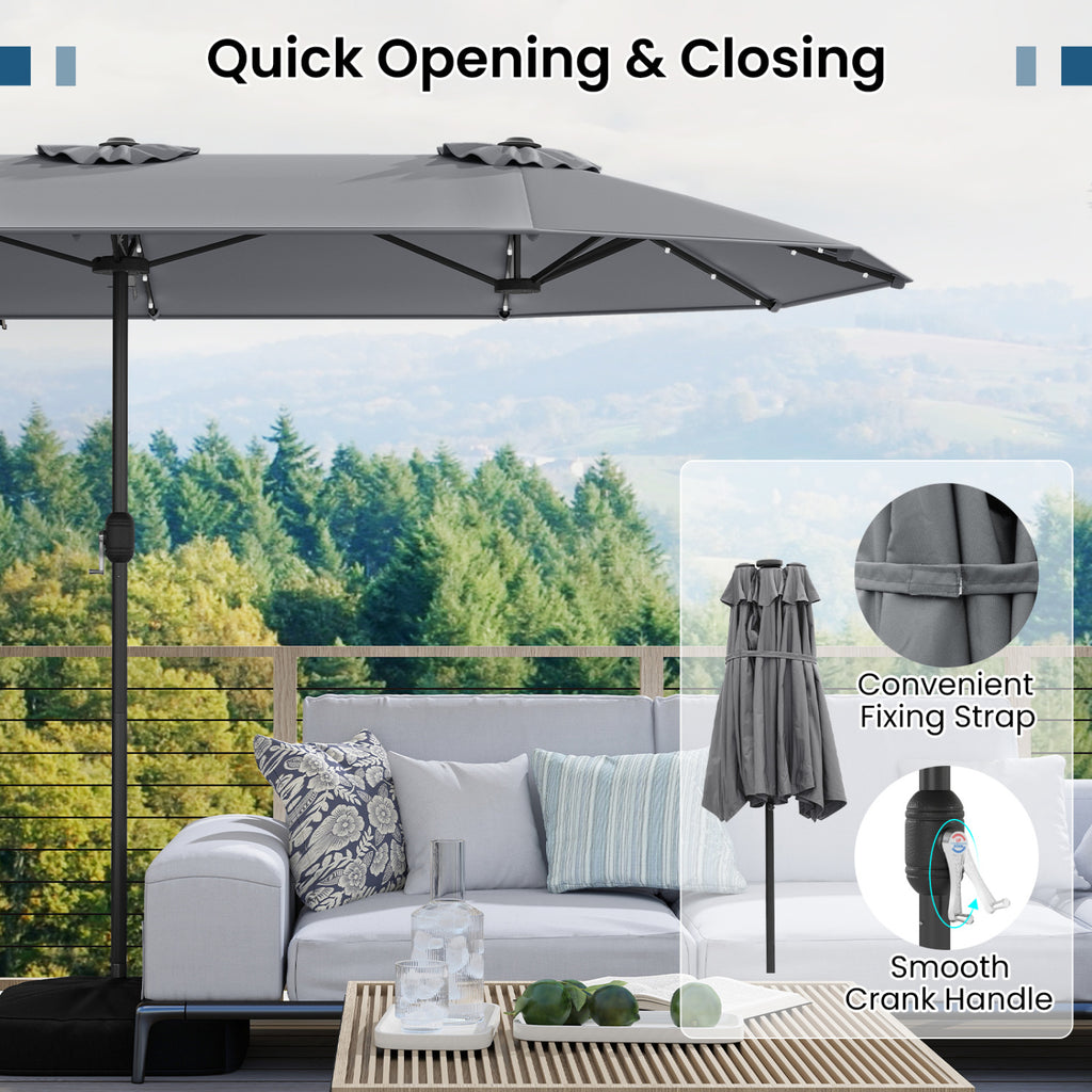 13FT Double-sided Patio Umbrella with Solar Lights for Garden Pool