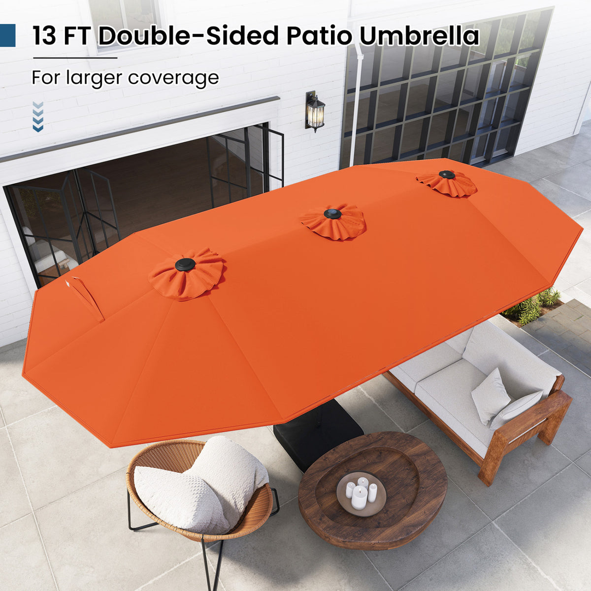 13FT Double-sided Patio Umbrella with Solar Lights for Garden Pool