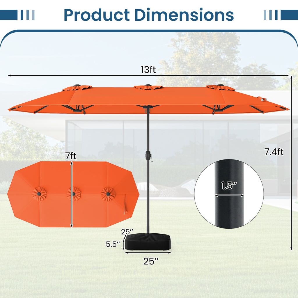 13FT Double-sided Patio Umbrella with Solar Lights for Garden Pool