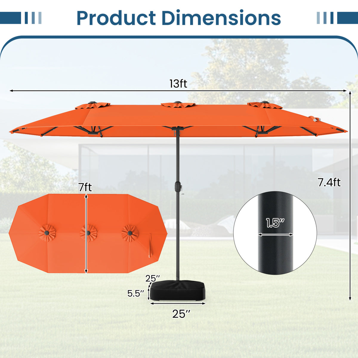 13FT Double-sided Patio Umbrella with Solar Lights for Garden Pool