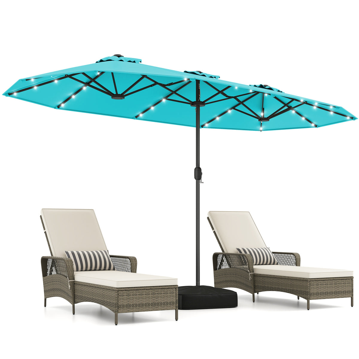 13FT Double-sided Patio Umbrella with Solar Lights for Garden Pool