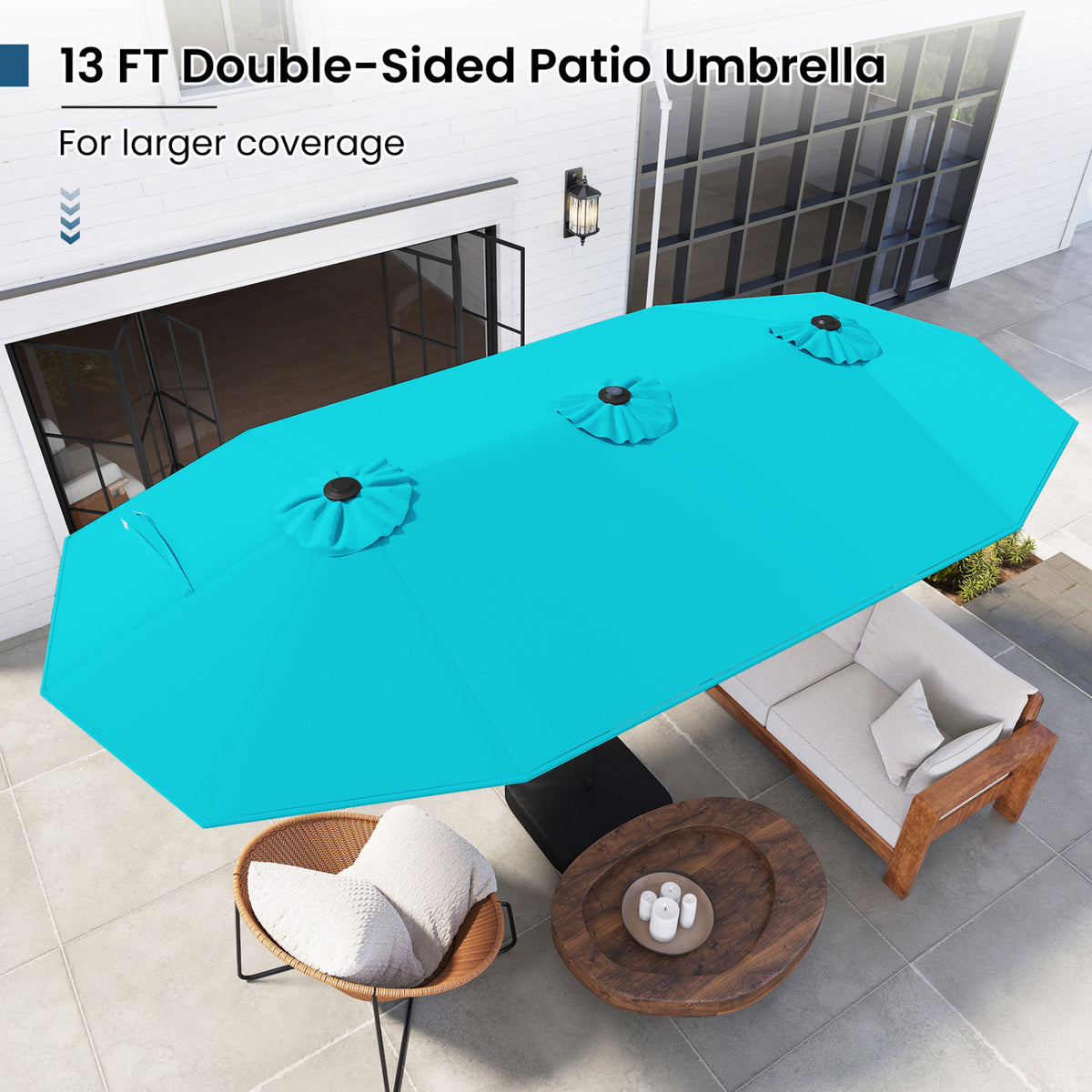 13FT Double-sided Patio Umbrella with Solar Lights for Garden Pool