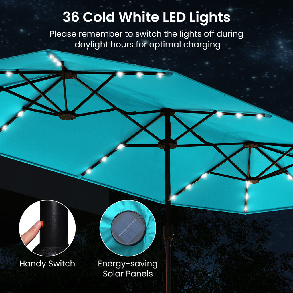 13FT Double-sided Patio Umbrella with Solar Lights for Garden Pool