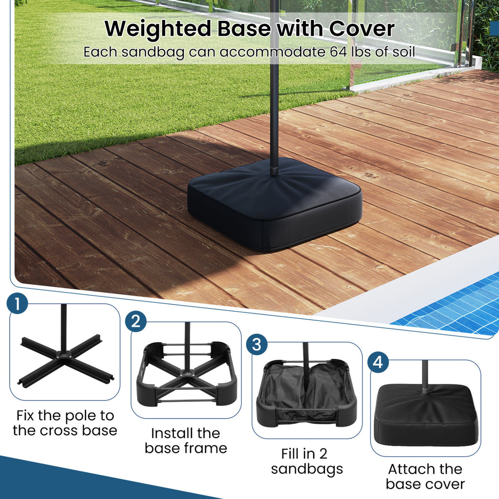 13FT Double-sided Patio Umbrella with Solar Lights for Garden Pool