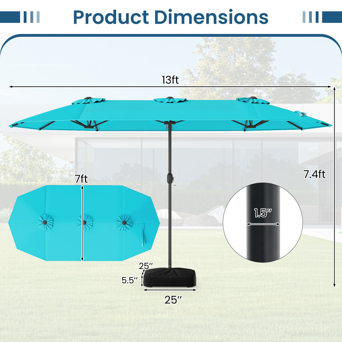 13FT Double-sided Patio Umbrella with Solar Lights for Garden Pool