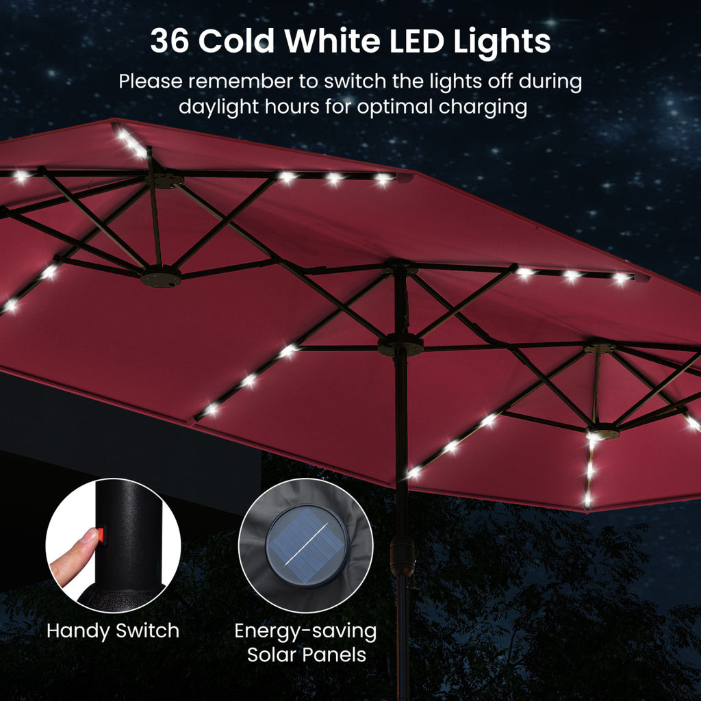 13FT Double-sided Patio Umbrella with Solar Lights for Garden Pool