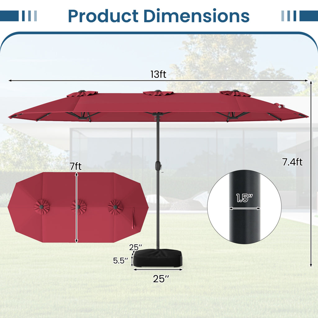 13FT Double-sided Patio Umbrella with Solar Lights for Garden Pool