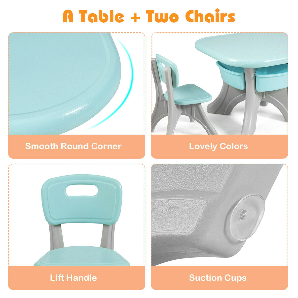 Kids Activity Table and Chair Set with Storage - Blue, Durable Plastic Play Furniture