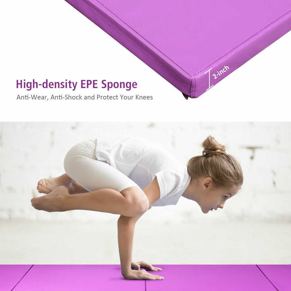 8ft x 4ft Purple Folding Gymnastics Tumbling Mat - Non-Slip, Thick Foam, Portable