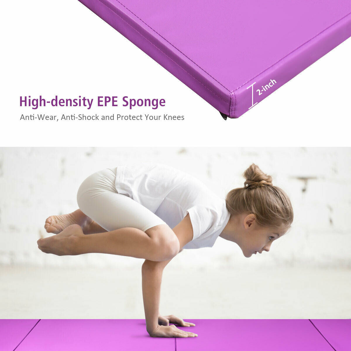 8ft x 4ft Purple Folding Gymnastics Tumbling Mat - Non-Slip, Thick Foam, Portable