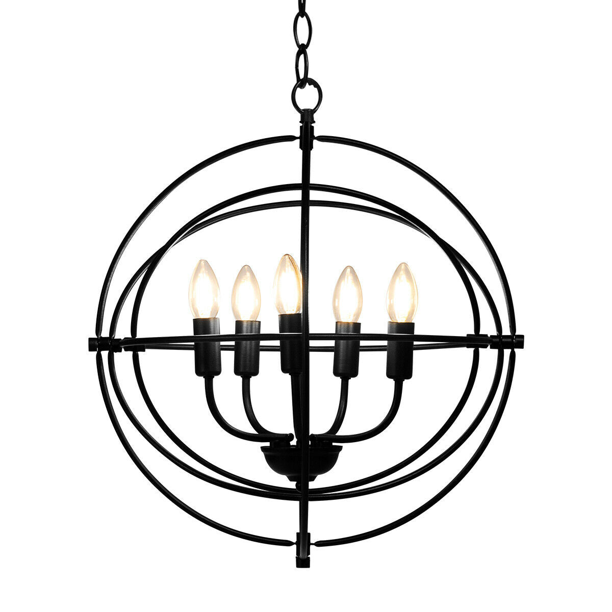 20 Inch Metal Chandelier with Pivoting Interlocking Rings - Industrial Ceiling Light