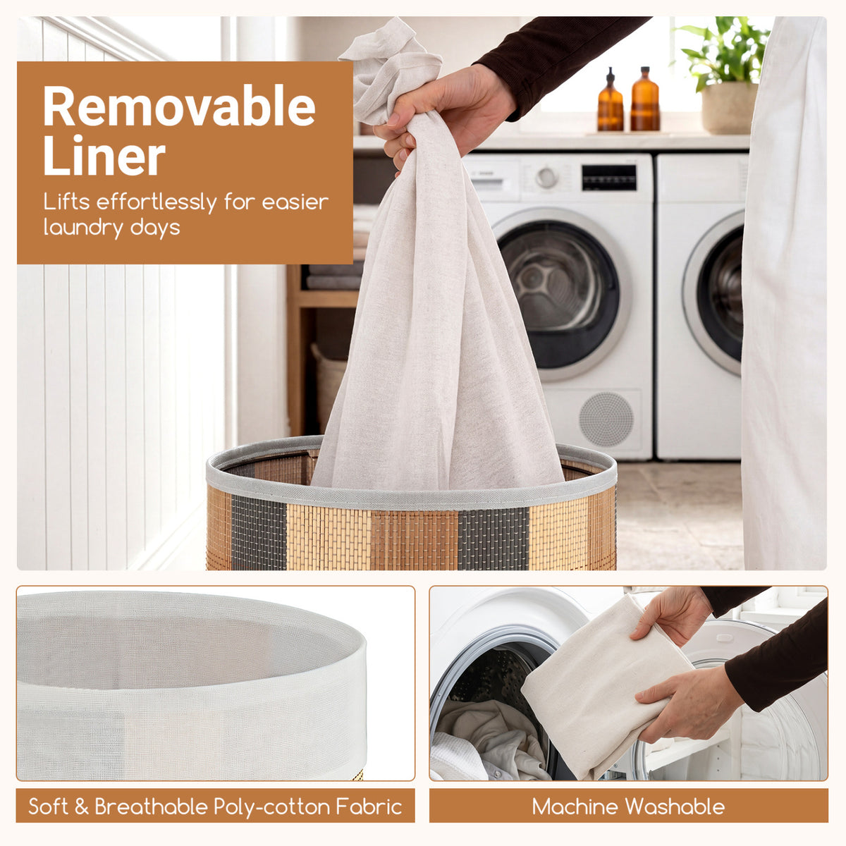 13.2 Gal Laundry Hamper with Removable and Machine-Washable Liner