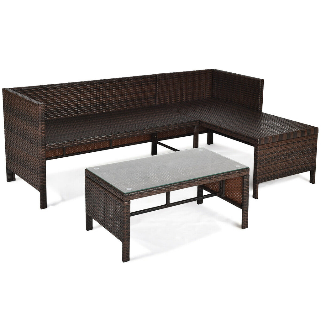 Outdoor Rattan Corner Sectional Sofa Set with Glass Table - Turquoise