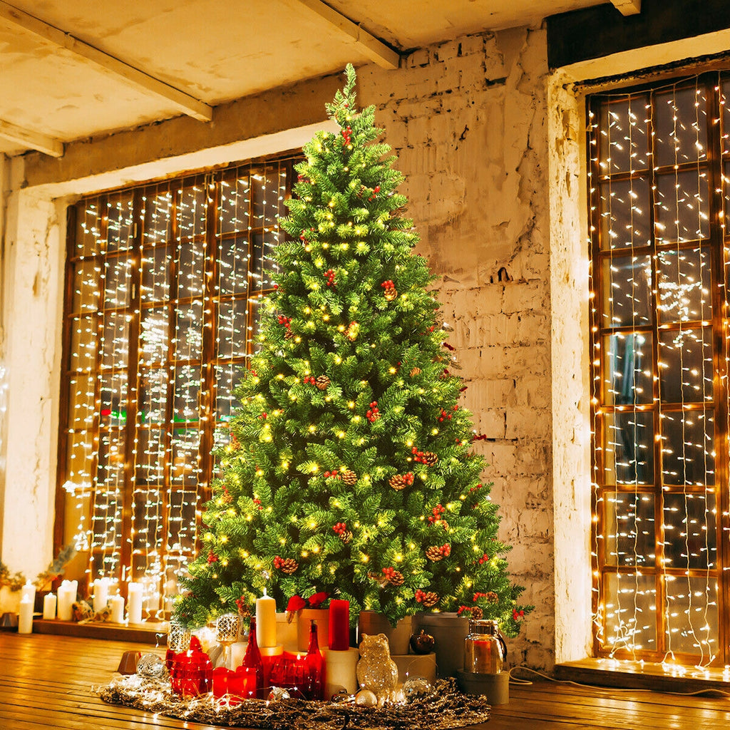 7.5Ft Pre-lit Hinged Christmas Tree with 550 LED Lights & Metal Stand