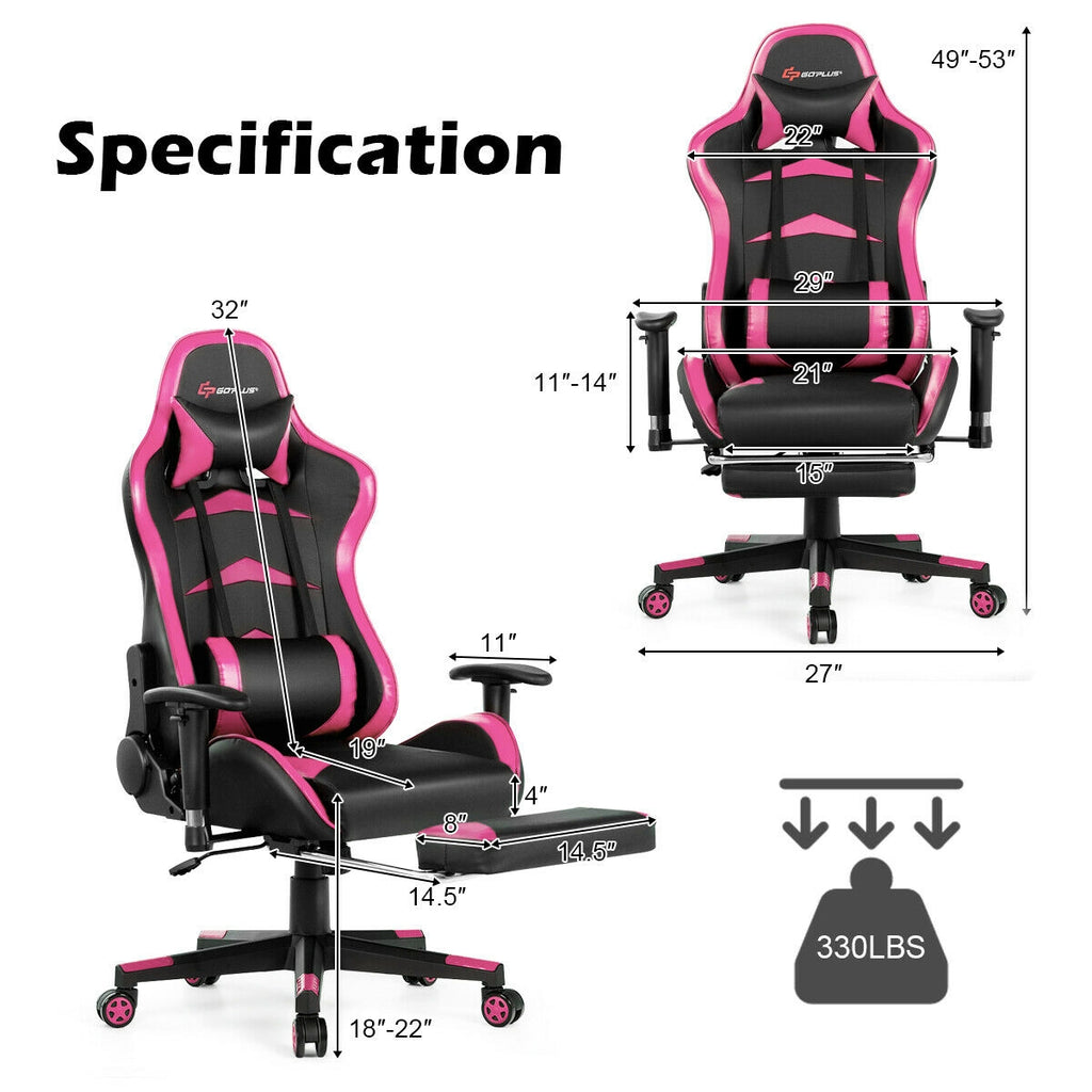 Massage Gaming Chair with Footrest - Pink