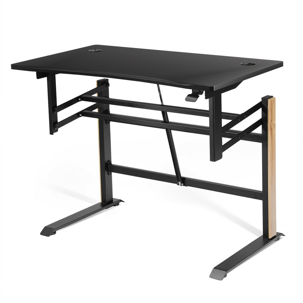 Pneumatic Height Adjustable Gaming Desk T Shaped - Black