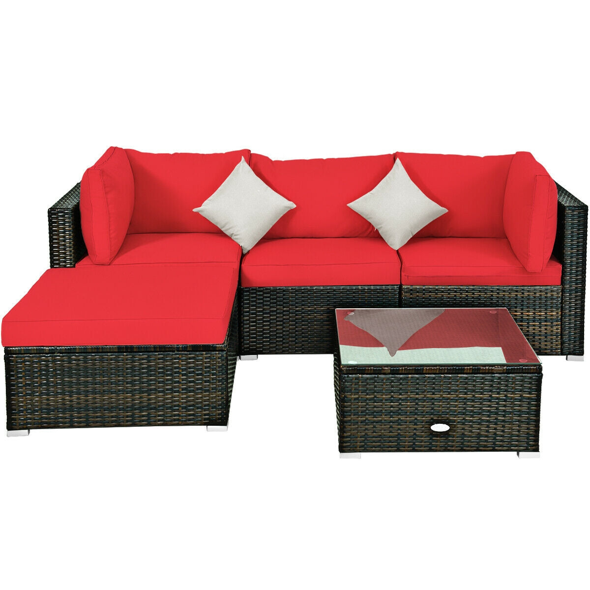 5 Pieces Outdoor Patio Rattan Furniture Set Sectional Conversation