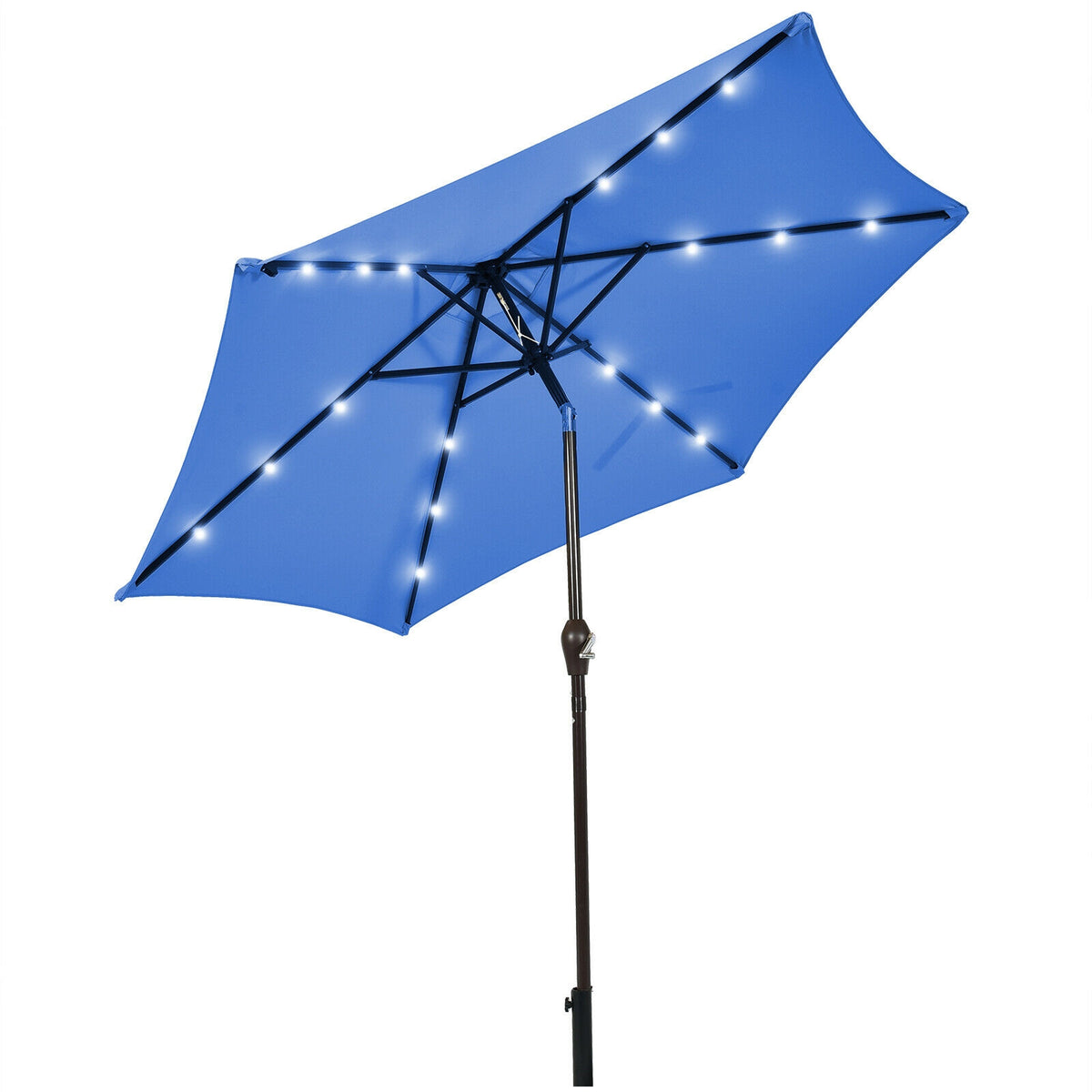 9x8 Solar LED Market Umbrella with Tilt - 18 Lights, Blue