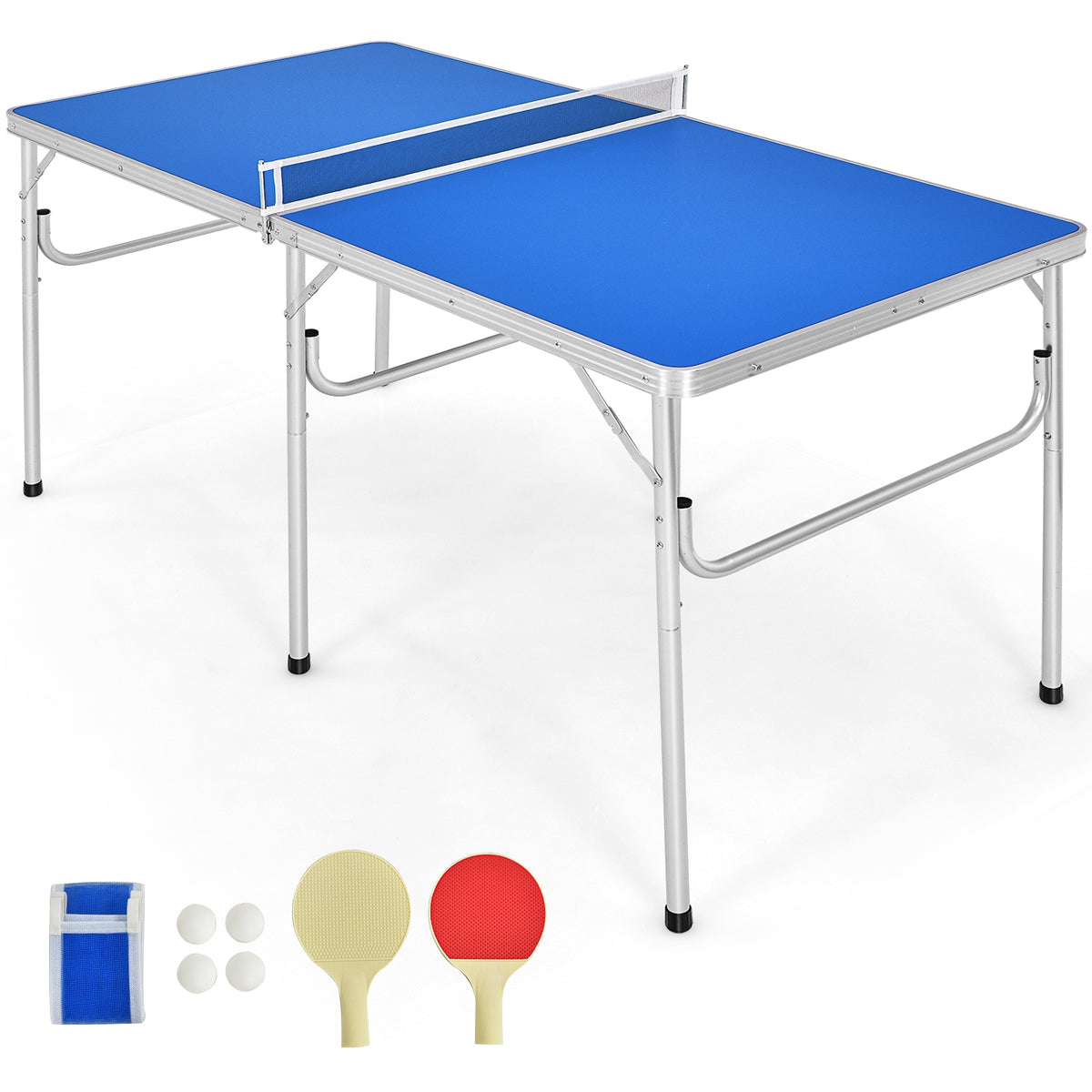 Foldable 60 Inch Portable Ping Pong Table with Accessories - Blue