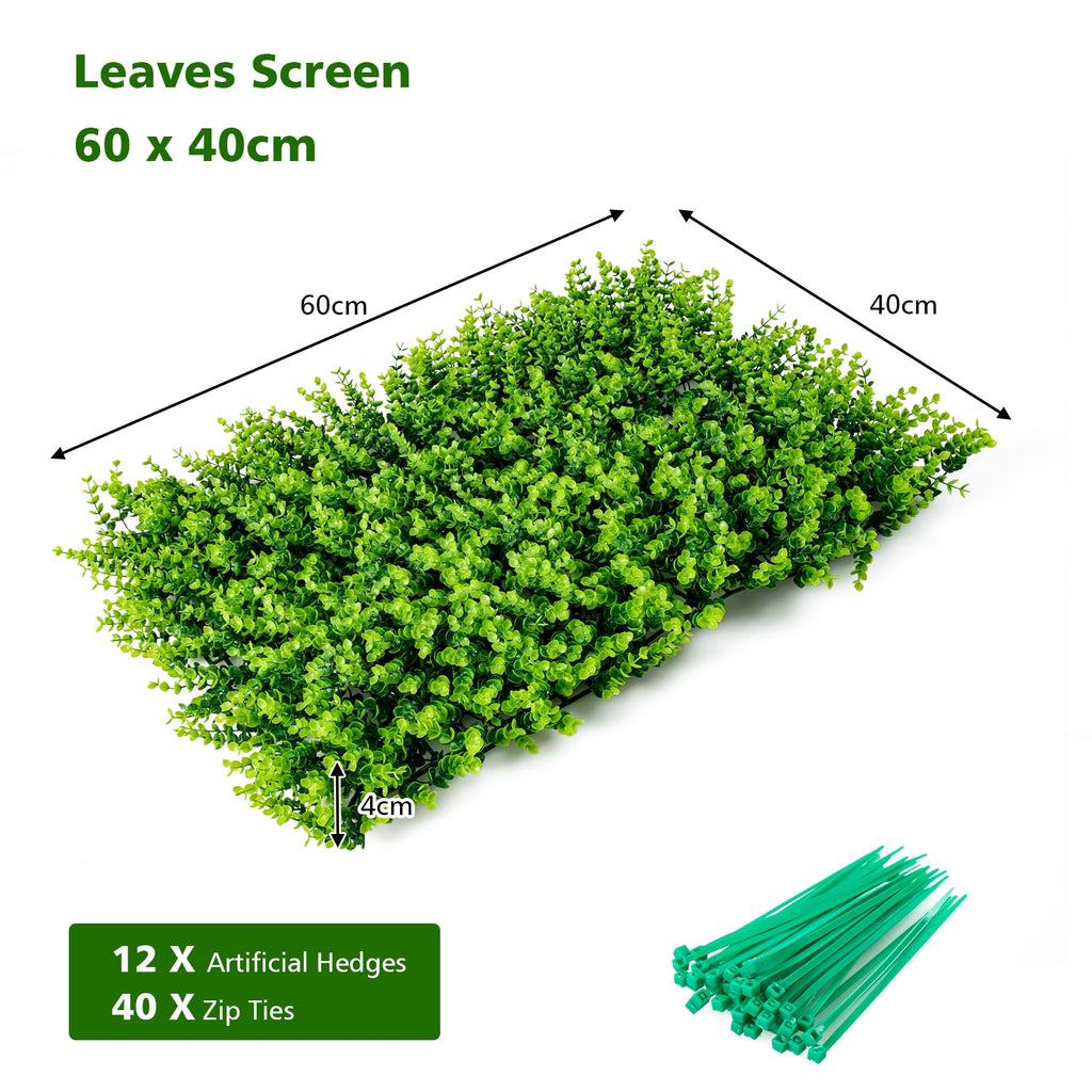 Artificial Eucalyptus Hedge Fence Panels - 16x24 Inch Privacy Screen Set of 12
