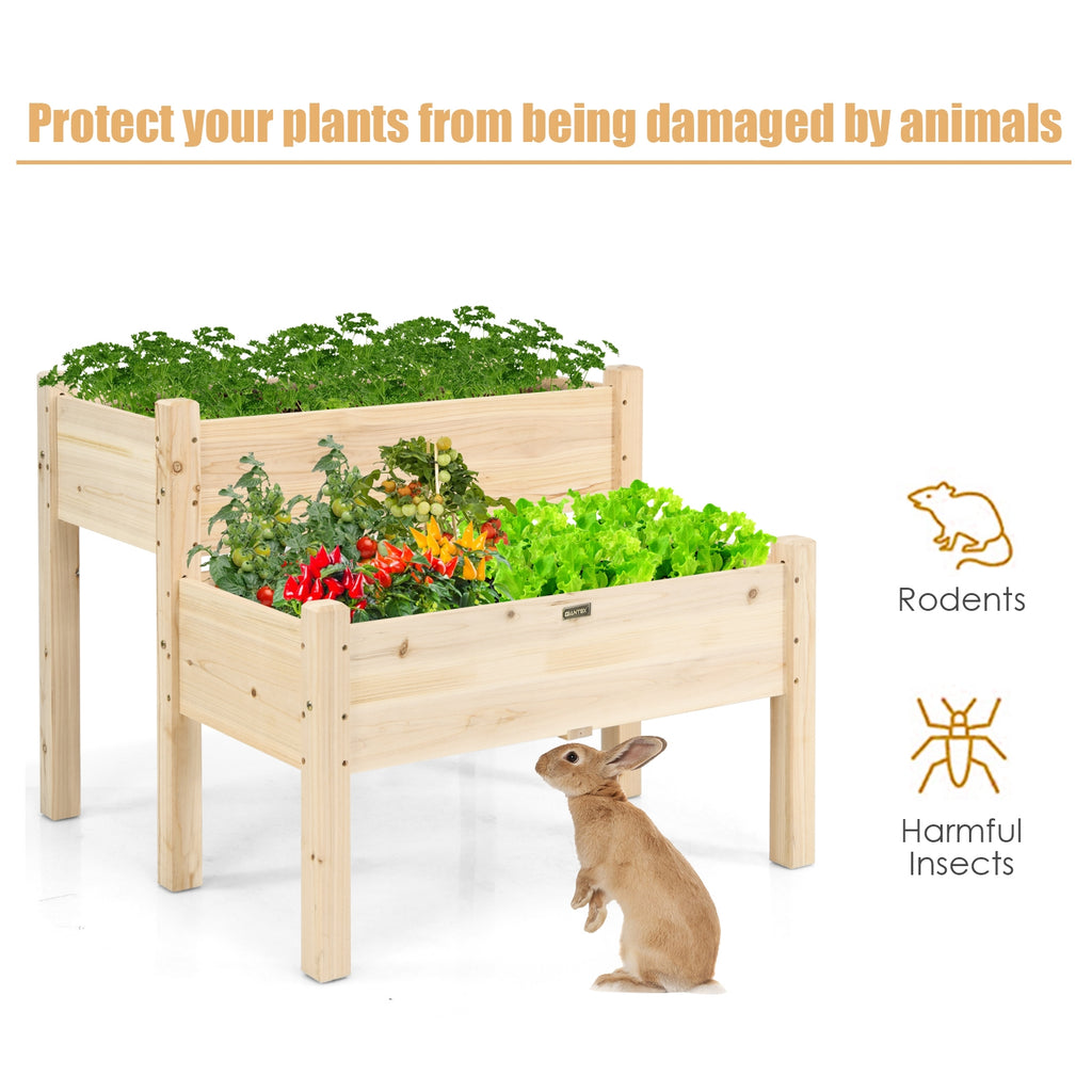 2 Tier Wooden Raised Garden Bed with Legs Drain Holes