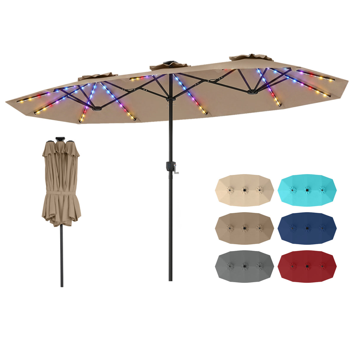 13 FT Double-Sided Patio Umbrella with Color-Changing Flowing Solar