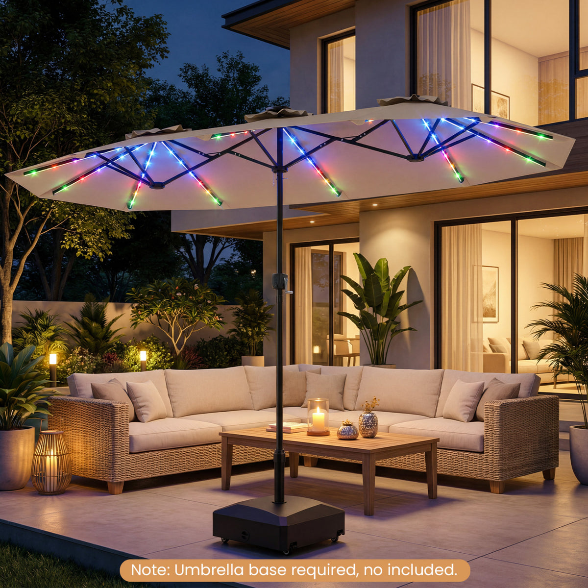 13 FT Double-Sided Patio Umbrella with Color-Changing Flowing Solar