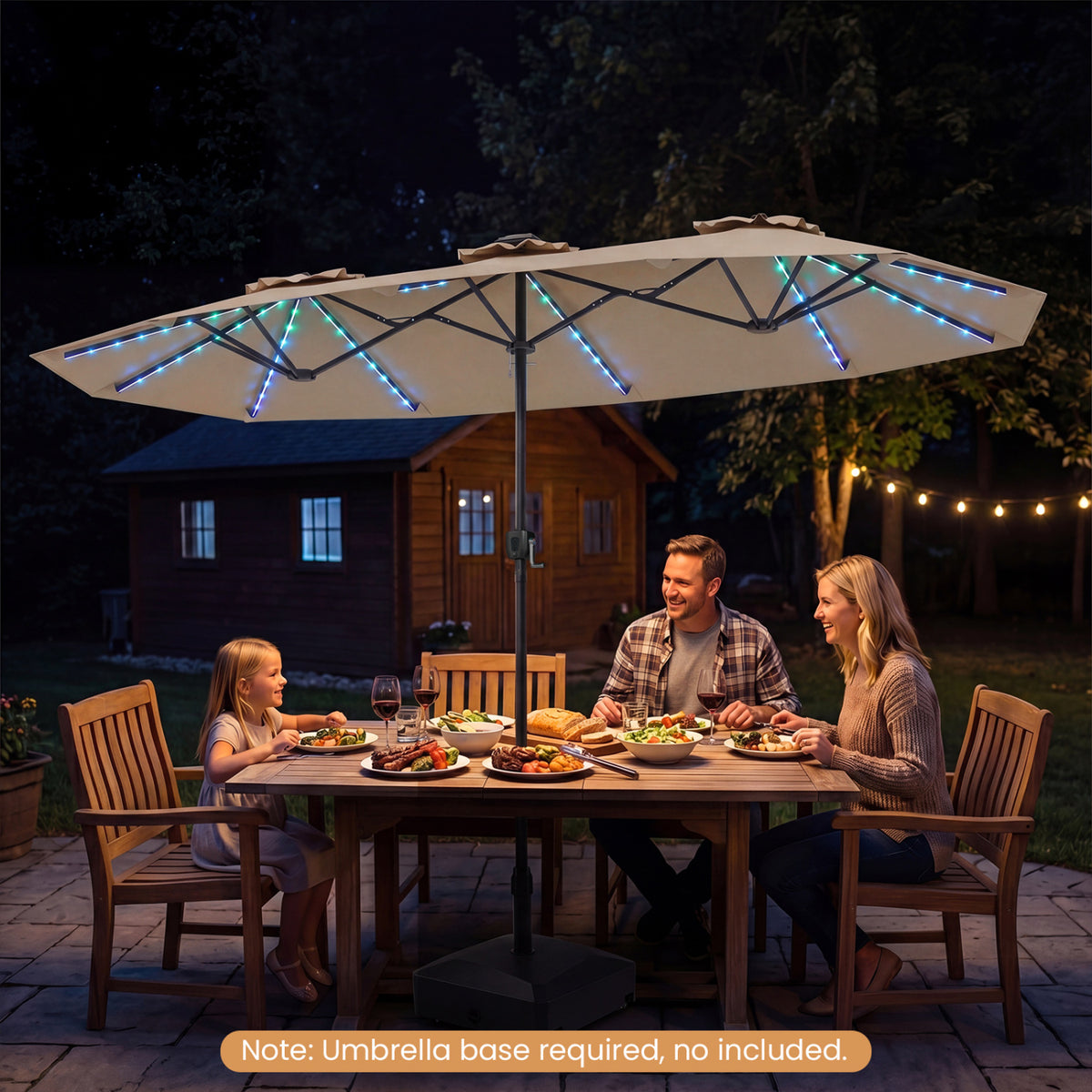 13 FT Double-Sided Patio Umbrella with Color-Changing Flowing Solar
