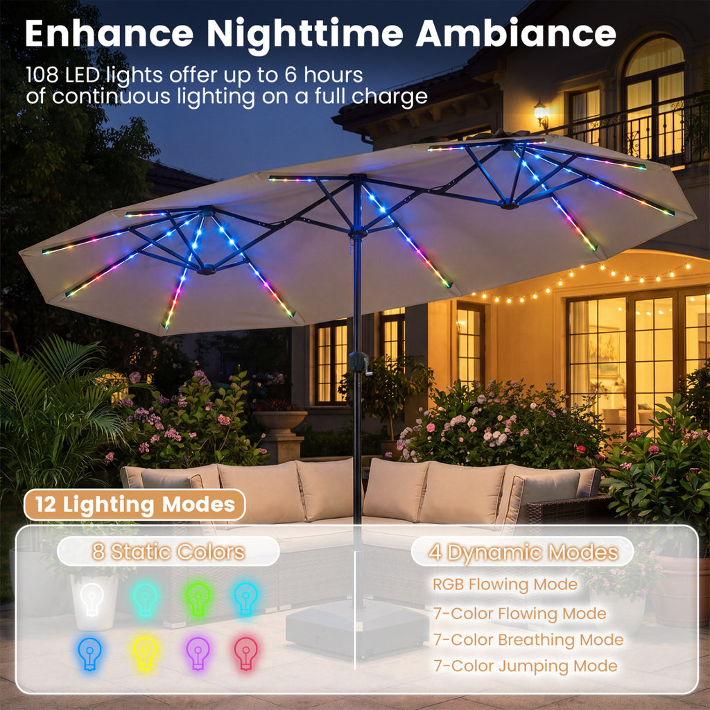 13 FT Double-Sided Patio Umbrella with Color-Changing Flowing Solar