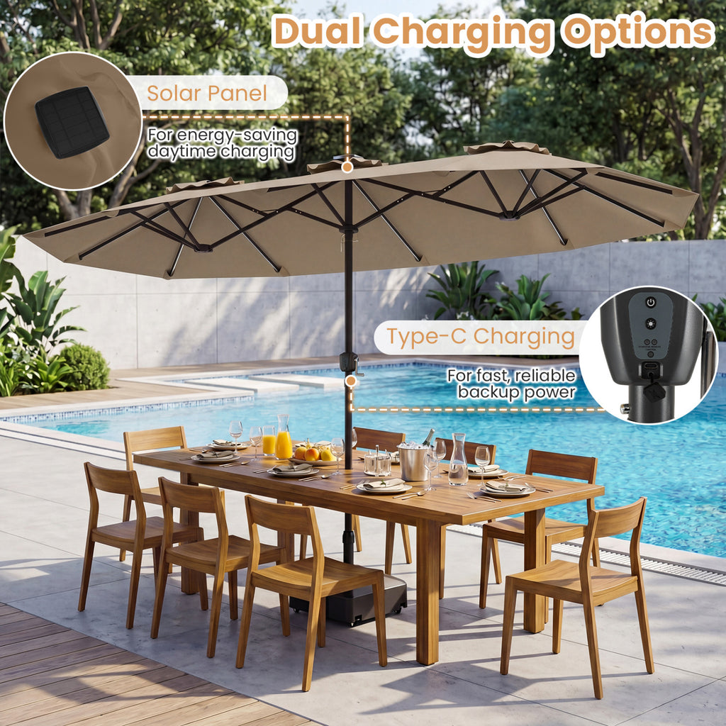 13 FT Double-Sided Patio Umbrella with Color-Changing Flowing Solar
