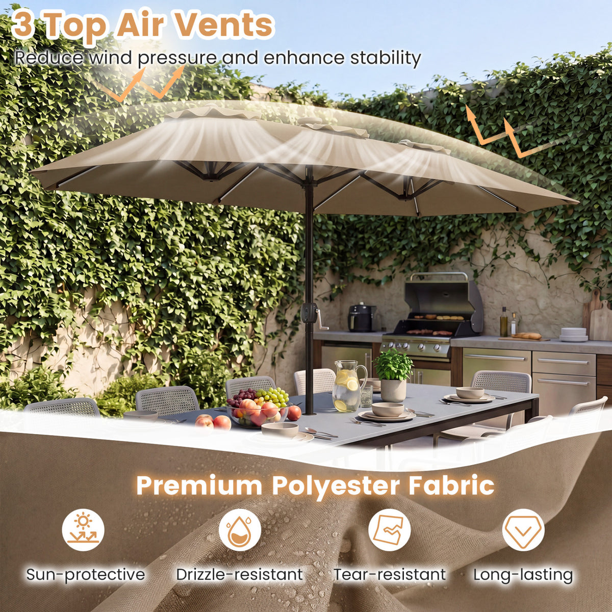 13 FT Double-Sided Patio Umbrella with Color-Changing Flowing Solar